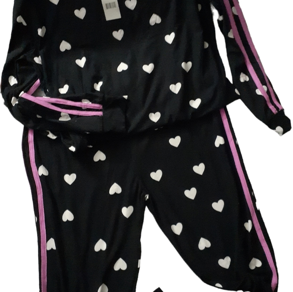 Womens plus sz 2xl black white pink heart pj set shirt lounge pants soft Nwtgs